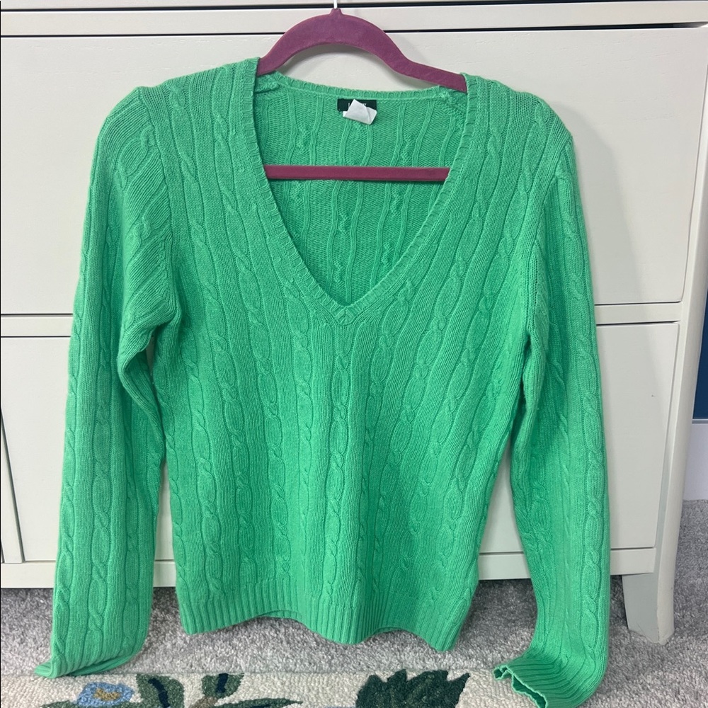 J.Crew cable knit wool blend v neck sweater small
